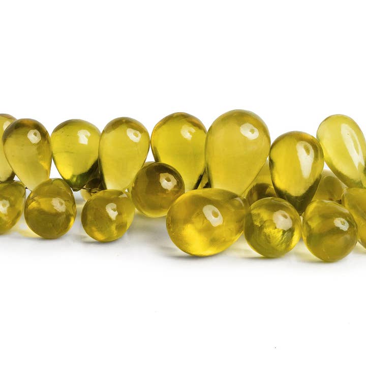 Lemon Quartz Plain Drops 7 inch 55 beads for wholesale by The Bead Traders