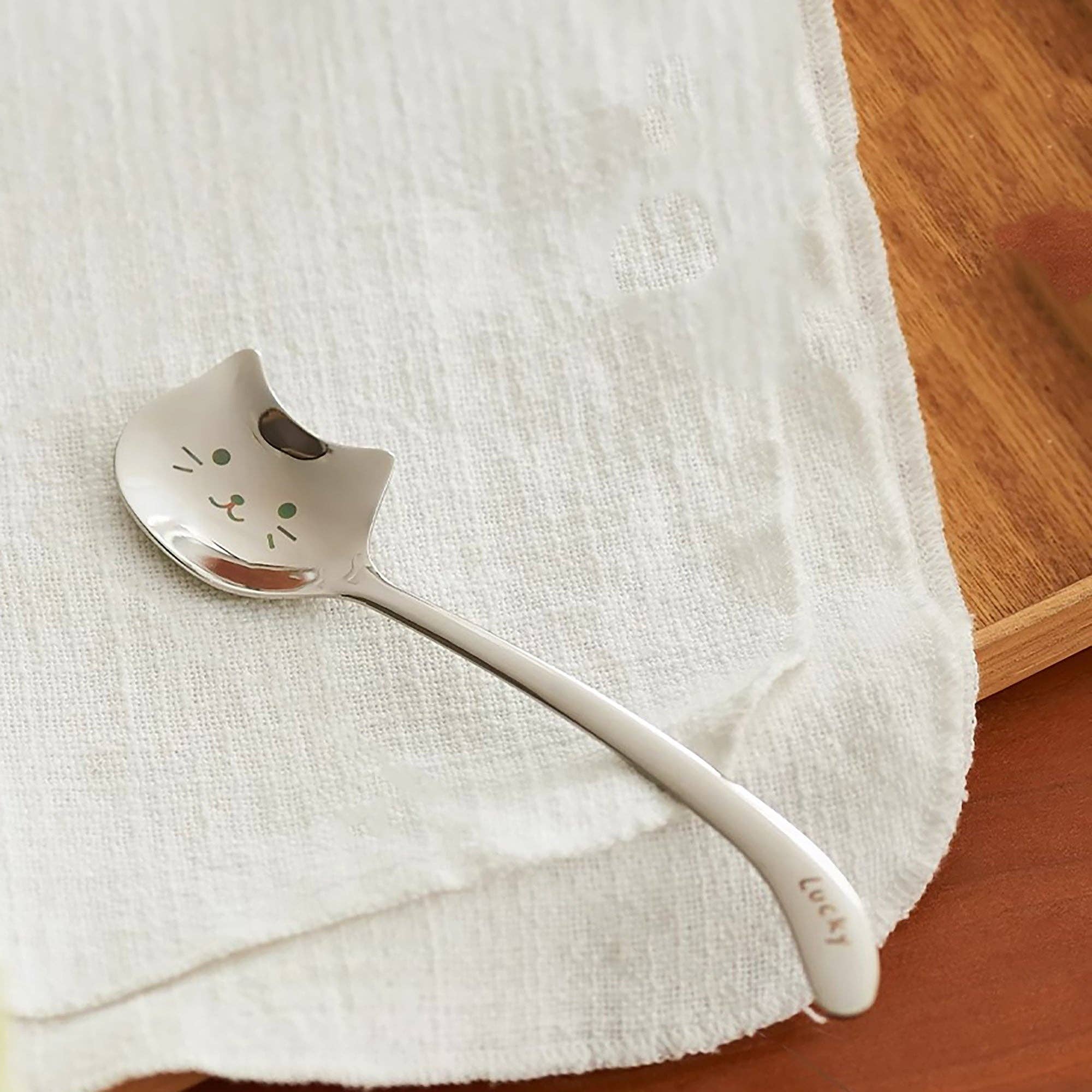 MinoCraft - Vendita all'ingrosso Cucchiai da cucina - Cucchiaio in acciaio inossidabile con incisione di gatto carino0