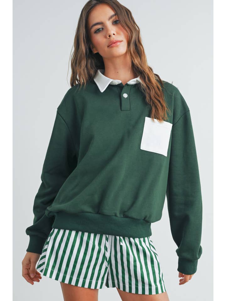 BUTTERMELON - Wholesale Sweatshirt – Women's - Two-Toned Polo Collar Sweatshirt - BMT752511