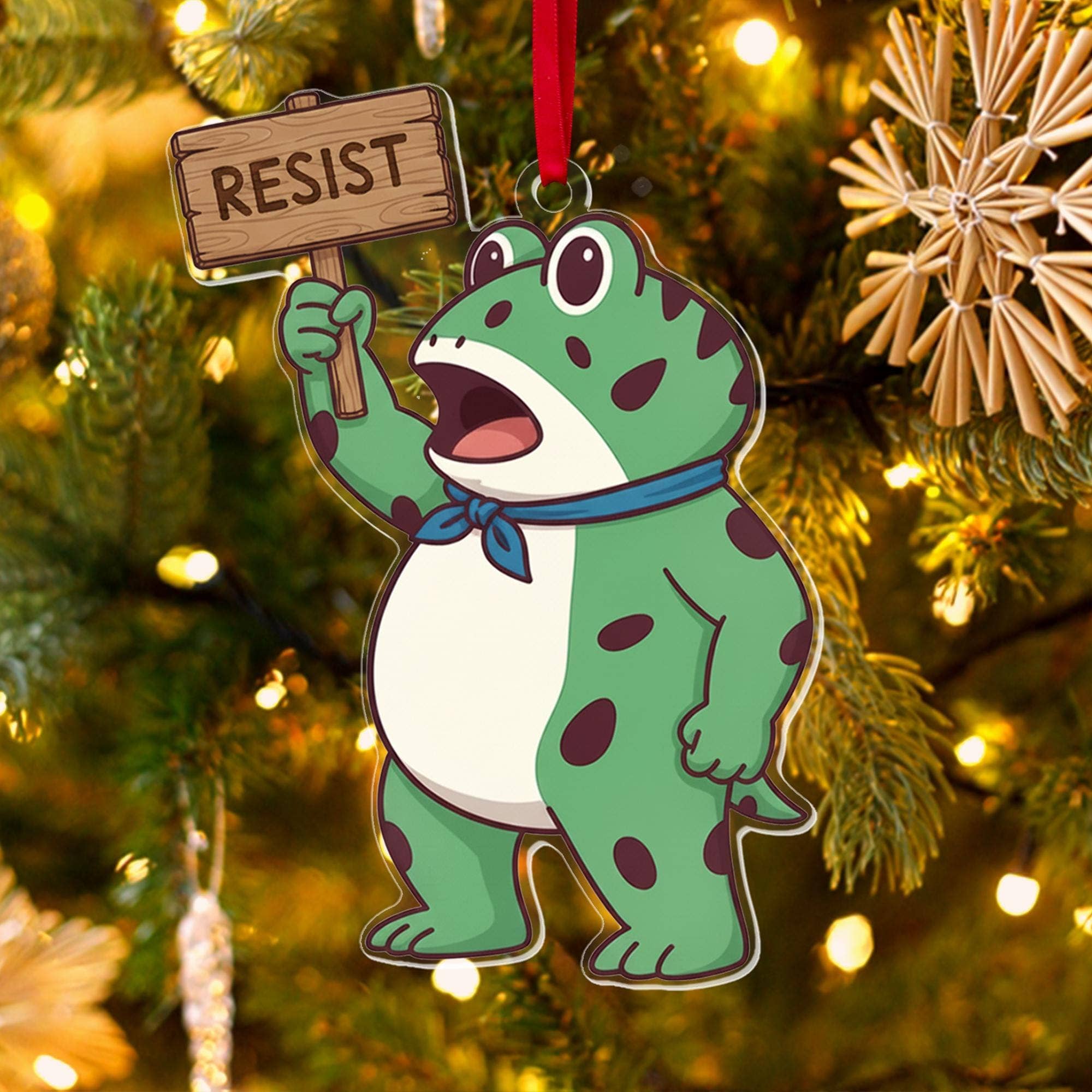 Embrova - Wholesale Ornament - Portland Frog Resist Acrylic Ornament, Anti Maga Ornament 2