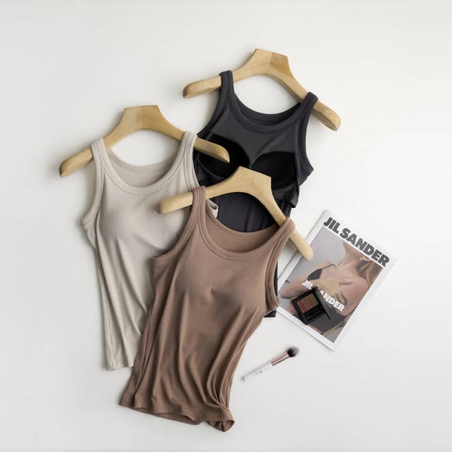 HIDDENBRAND - Wholesale Tank Top - Women's - Essential Basic Rib Soft tank top w built in bra39