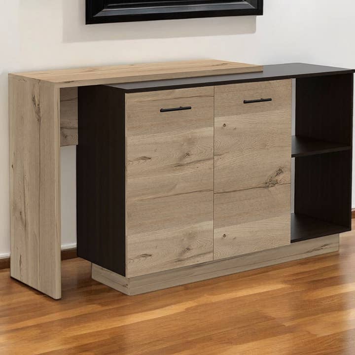 Naturlig og sort 59" køkkenø med opbevaring for engroshandel hos HomeRoots