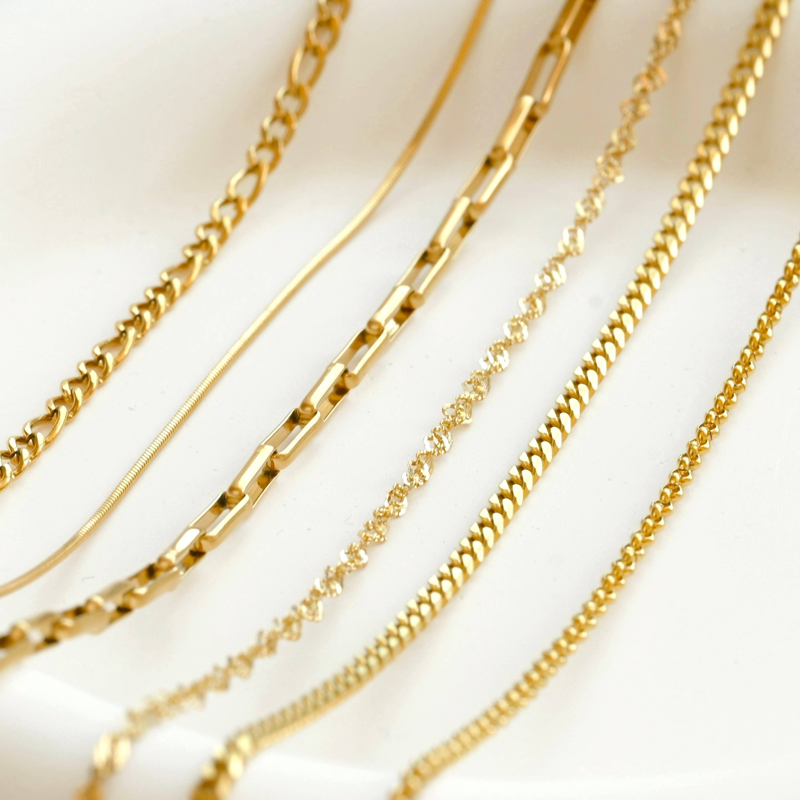 Blueyejewelry – Engroshandel Led/kæde halskæde – Fine kæder i rustfrit stål med 18k guldbelægning, pletfri, 30 til 56 cm7