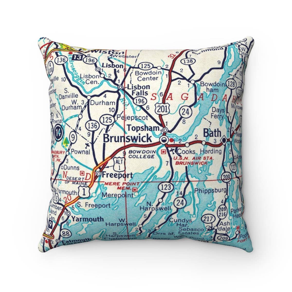 Daisy Mae Designs - Wholesale Throw/Decorative Pillow - Brunswick Maine Map Decorative Pillow Throw Pillow