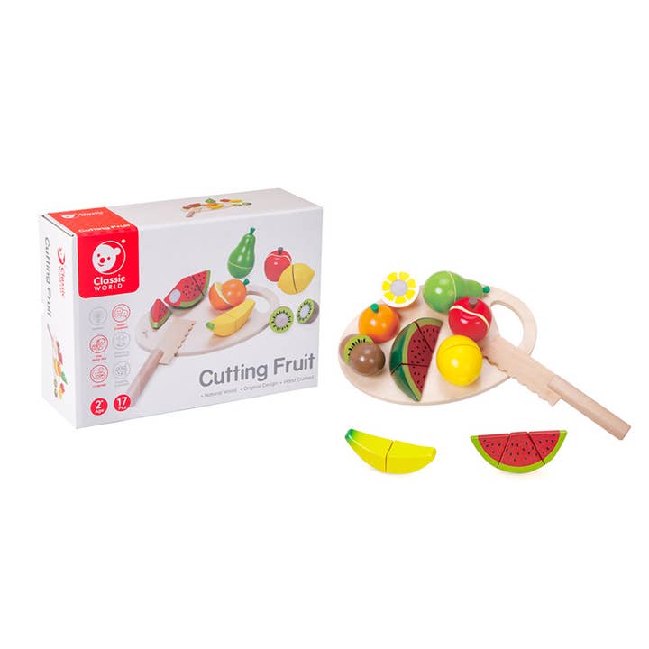 Classic World Cutting Fruits Set Wooden FSC Pretend Play Toy for wholesale by Hippychick