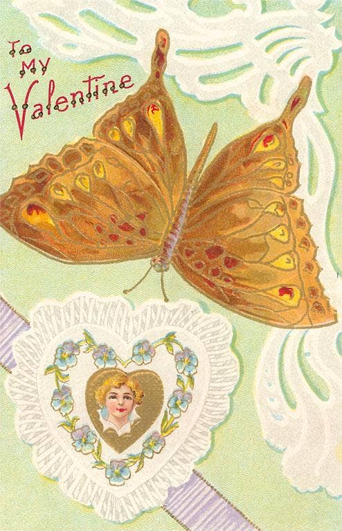 Found Image Press - Wholesale Stationery/notecard set - Greeting Card VL-28 To My Valentine, Gold Butterfly0