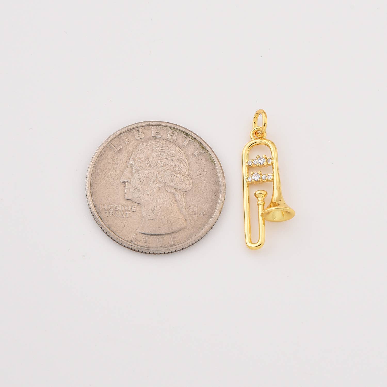 Beads Creation - Wholesale Individual Charm/Pendant - Gold Filled Trombone Charm CZ Music Pendant DIY CP22862
