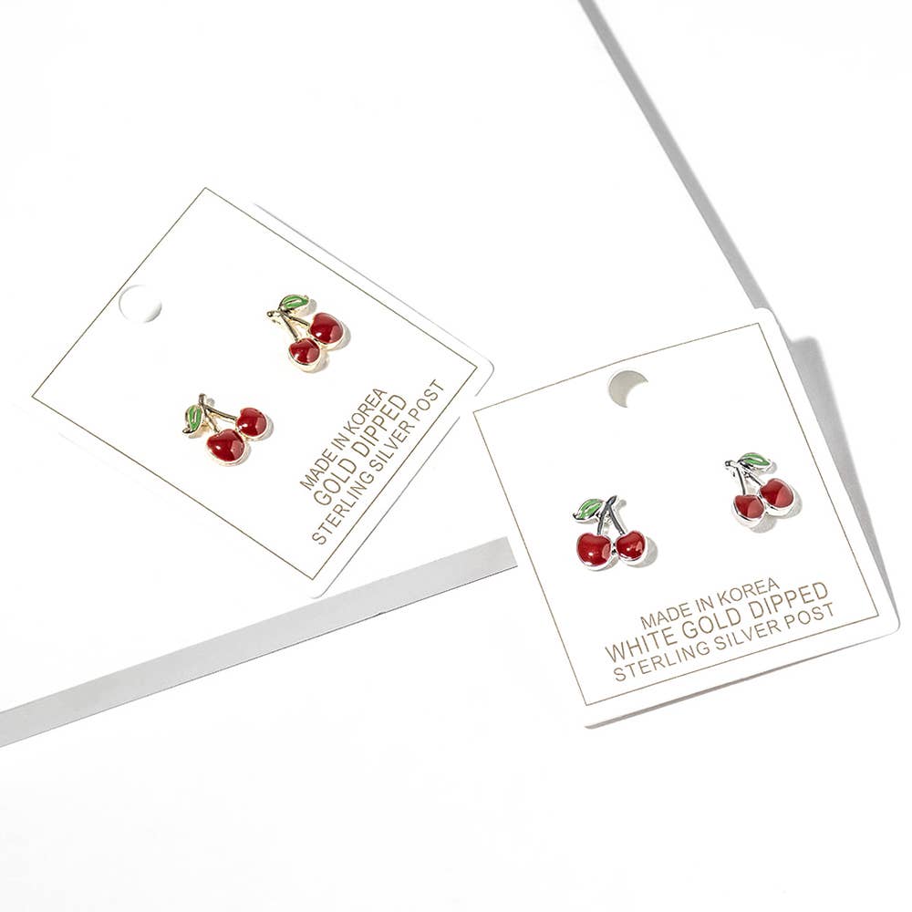 Sensibling Corp. – wholesale Stud/post earrings – Gold Dipped Enamel Cherry Stud Earrings0