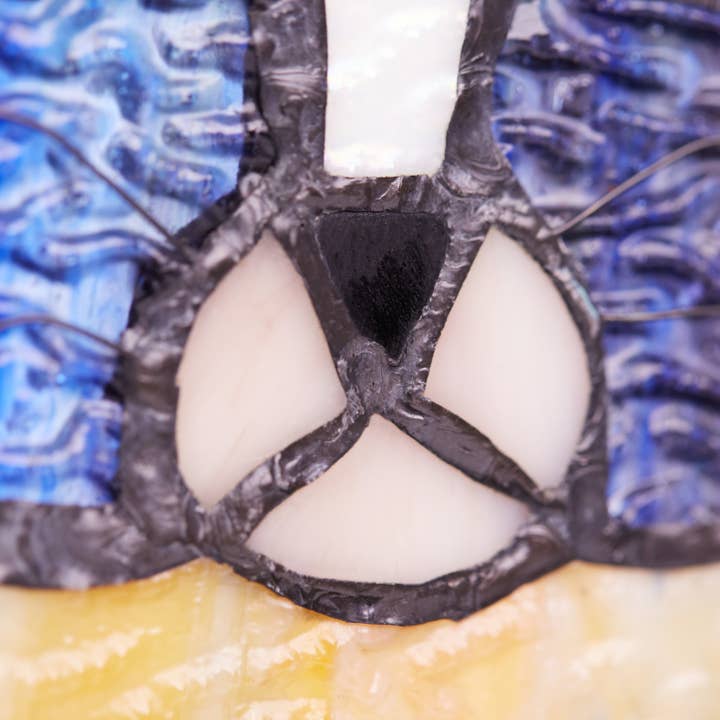 Purple 13"H Cecilia the Cat Multicolor Stained Glass Window Panel for wholesale on Faire9