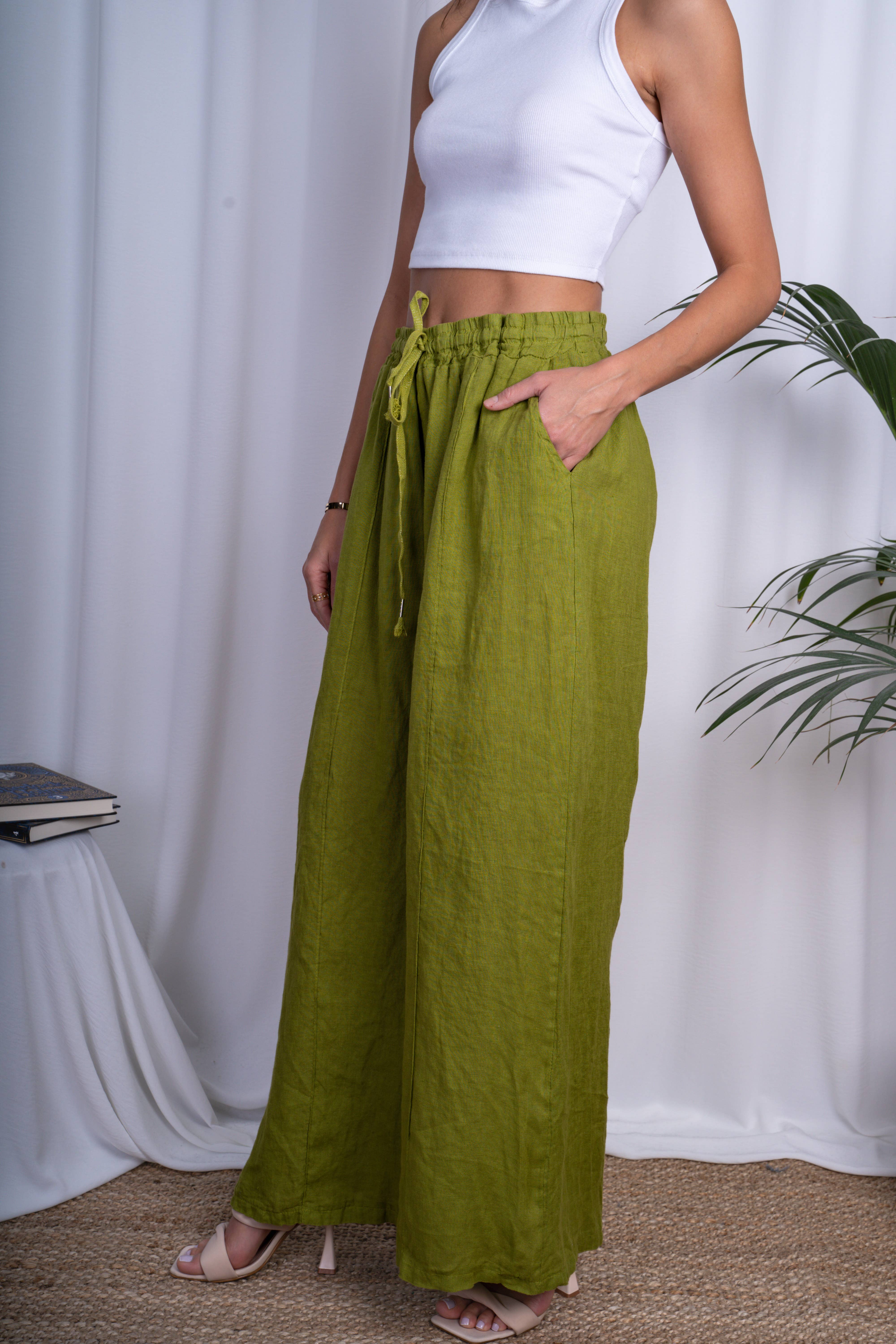 ORNELLA PARIS - Vente Pantalon – femme - pantalon coupe large  en lin grande taille BLL-PT7900L9