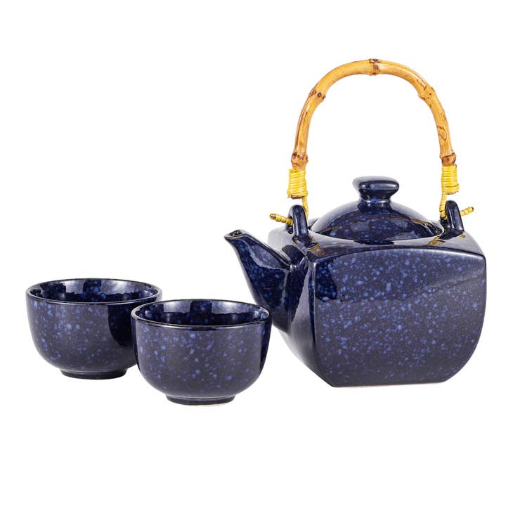 Urban Tokyo - Wholesale Tea Set - Navy Blue Reactive Glaze Tea Set 32oz Tea Pot with 2 Cups (1/12)