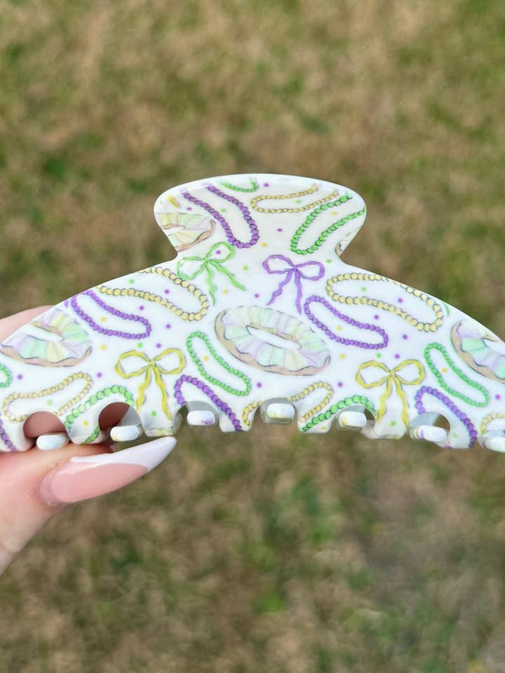 King Cake Design Custom Mardi Gras Claw Clip for wholesale by La Luna Belle LLC