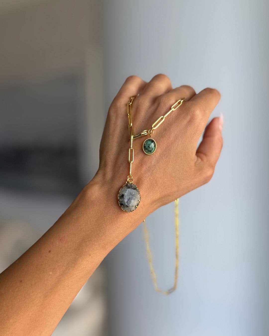 WILYMI Jewelry Co - Wholesale Pendant/Charm Necklace - Labradorite & Ruby Zoisite Necklace | 18k Gold Filled 8