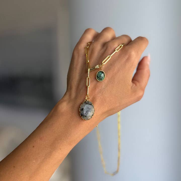 WILYMI Jewelry Co - Wholesale Pendant/Charm Necklace - Labradorite & Ruby Zoisite Necklace | 18k Gold Filled 8