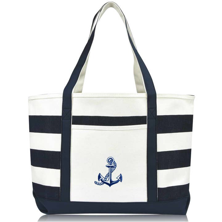 DALIX Anchor With Rope Womens Embroider Striped Cotton Tote for wholesale by Dalix
