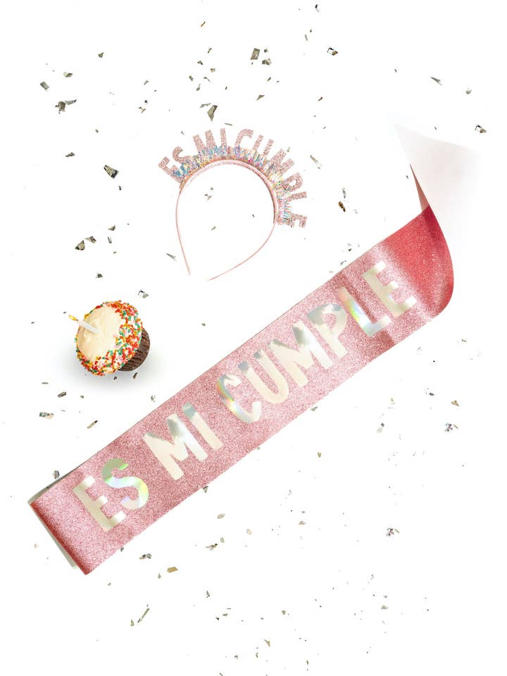 "Es Mi Cumple" Bundle, Glitter Pink Birthday Set, Birthday Crown en español, Latina Birthday for wholesale by Cultura Confetti