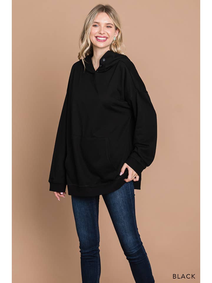 Cotton Bleu - Wholesale Hoodie - Women's - 63014 - Women's Cotton Soft Terry Hood Top W/ Button Detail1