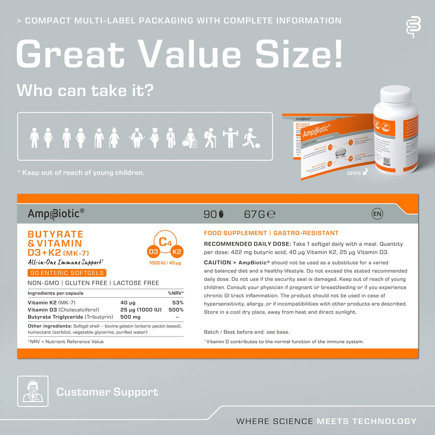 RedoxBox – wholesale Oral supplement/vitamin – AMPBIOTIC® - Butyrate Vit.D3/K2 - Gut Immunity - 90 caps3