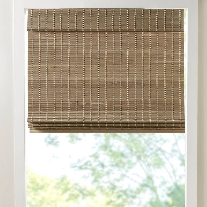 Olliix - Wholesale Curtain - Bamboo Light Filtering Roman Shade 64"L, Natural Ash