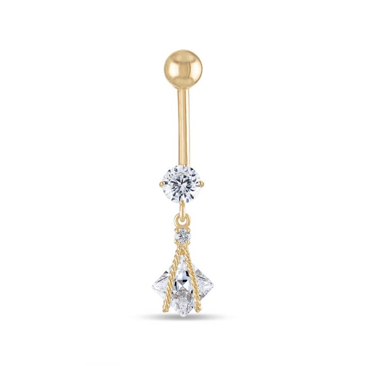 Zahav Jewelry - Wholesale Belly Ring - 10kt Solid Gold | CZ in Cage Design I Naval Ring | Belly Button Rings | Body Jewelry | Dangle Belly Ring | Everyday Jewelry
