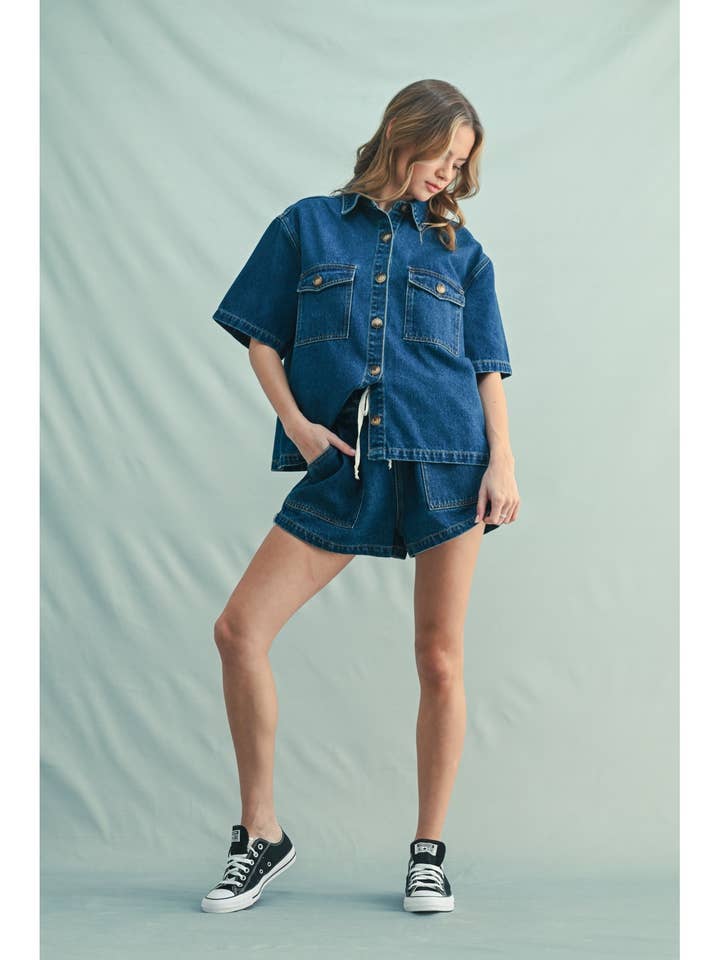 Wishlist Apparel - Wholesale Shorts - Women's - DENIM SHORTS WITH DRAWSTRING / WL25-11256B3