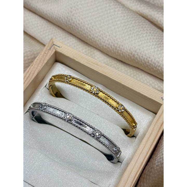 YOLA - Wholesale Bangle Bracelet - Thin Bloom Stones Edelstahl Armreif Bangle