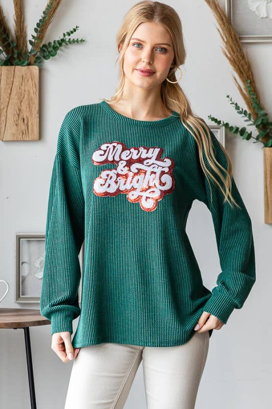 HEIMISH - Wholesale Tunic - Women's - ET7657-12 SOLID URBAN RIBBED SEQUINS CHRISTMAS TOP13