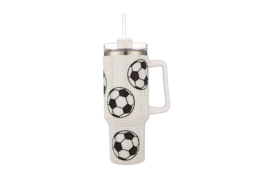 Nima Accessories Inc - Wholesale Insulated Mug/Tumbler - Soccer Ball Printed Rhinestone 40oz Tumbler