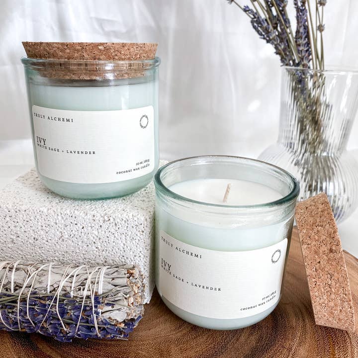 Truly Alchemi - Wholesale Jar/Filled Candle - Ivy - White Sage & Lavender {Recycled Glass Jar}1