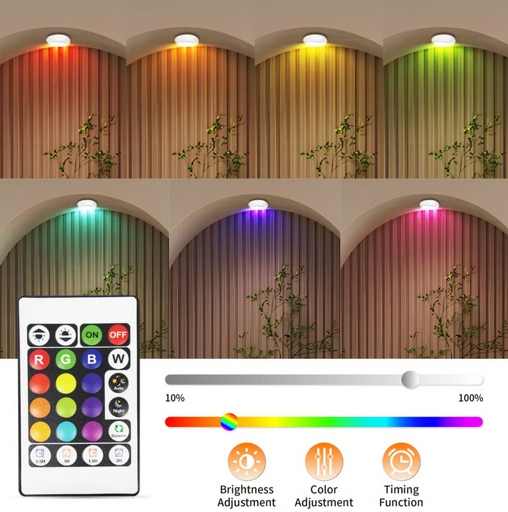LEPOTEC INC - Wholesale Accent/bureaulamp - 6-pack Puck RGB-licht met afstandsbediening op batterijen4