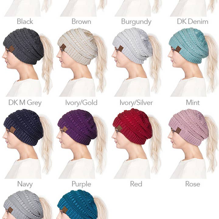 Hana – wholesale Beanie – Women's – C.C Metallic Messy Bun Ponytail Beanie15