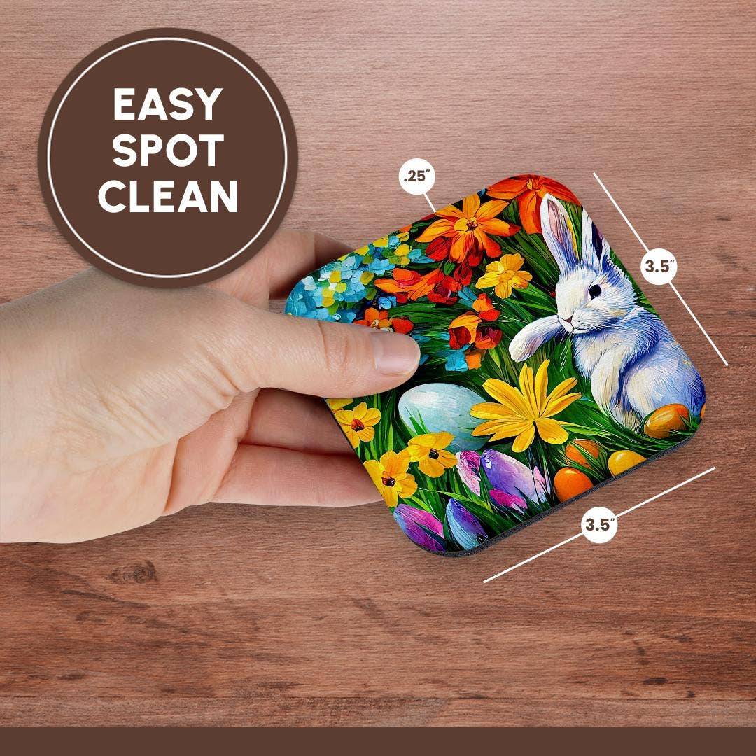 3dRose - Wholesale Coasters - 3dRose, White Easter bunny, eggs, flowers. The magic of the spring garden, Coaster13