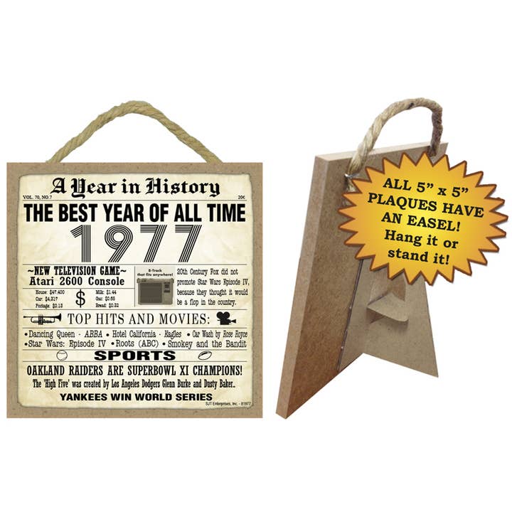1977 A Year in History Plaques 5" x 5" wood plaque/sign for wholesale by SJT Enterprises, Inc.