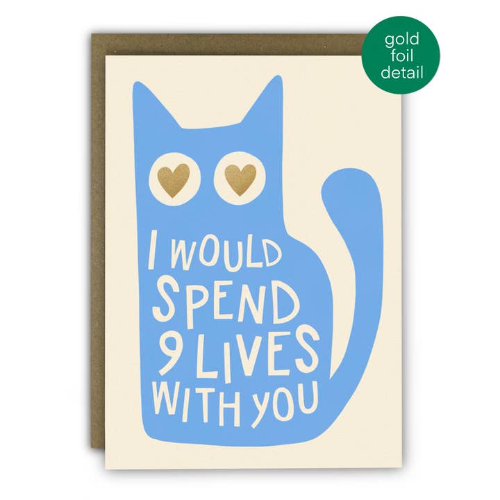 Carte d'amour drôle - Meilleure vente avec feuille d'or - Chat à 9 vies pour la vente par RUNNING WITH SCISSORS