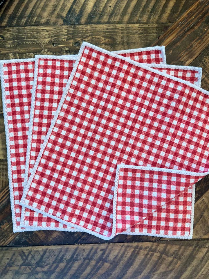 Strawberry Red Gingham - 2 sided Dishcloth -set of 3 10"x10" for wholesale by ROOM and PORCH