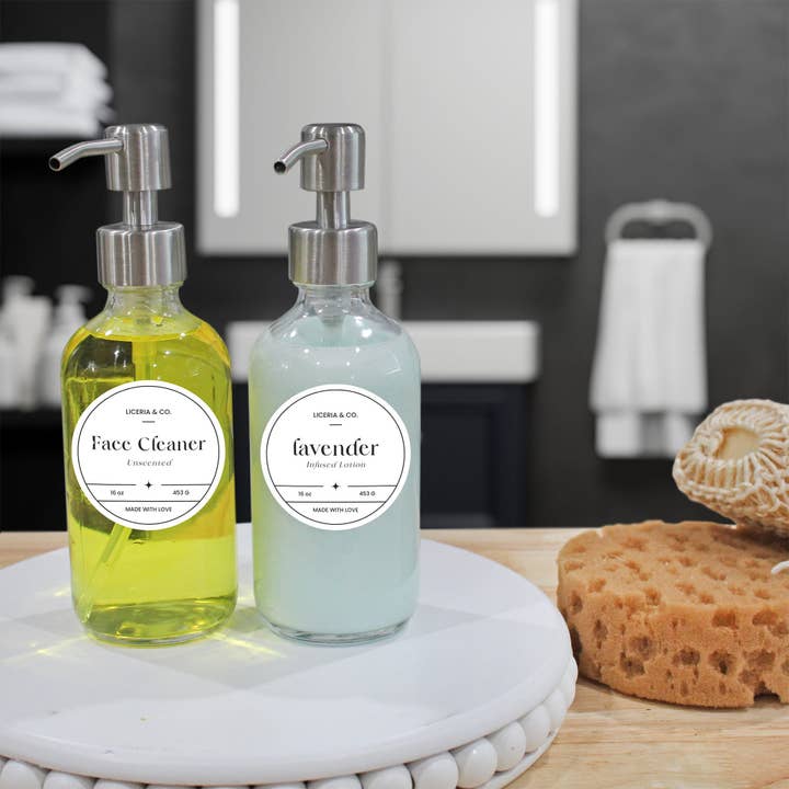 Kurated Korner - Wholesale Soap Dispenser - Cornucopia 8oz Glass Bottles w/ Stainless Steel Pumps (4pk)6