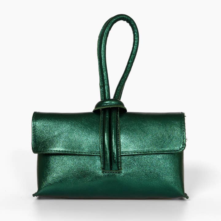 Trixie Emerald Green Metallic Italian Leather Clutch Bag for wholesale by Sarta Pelle