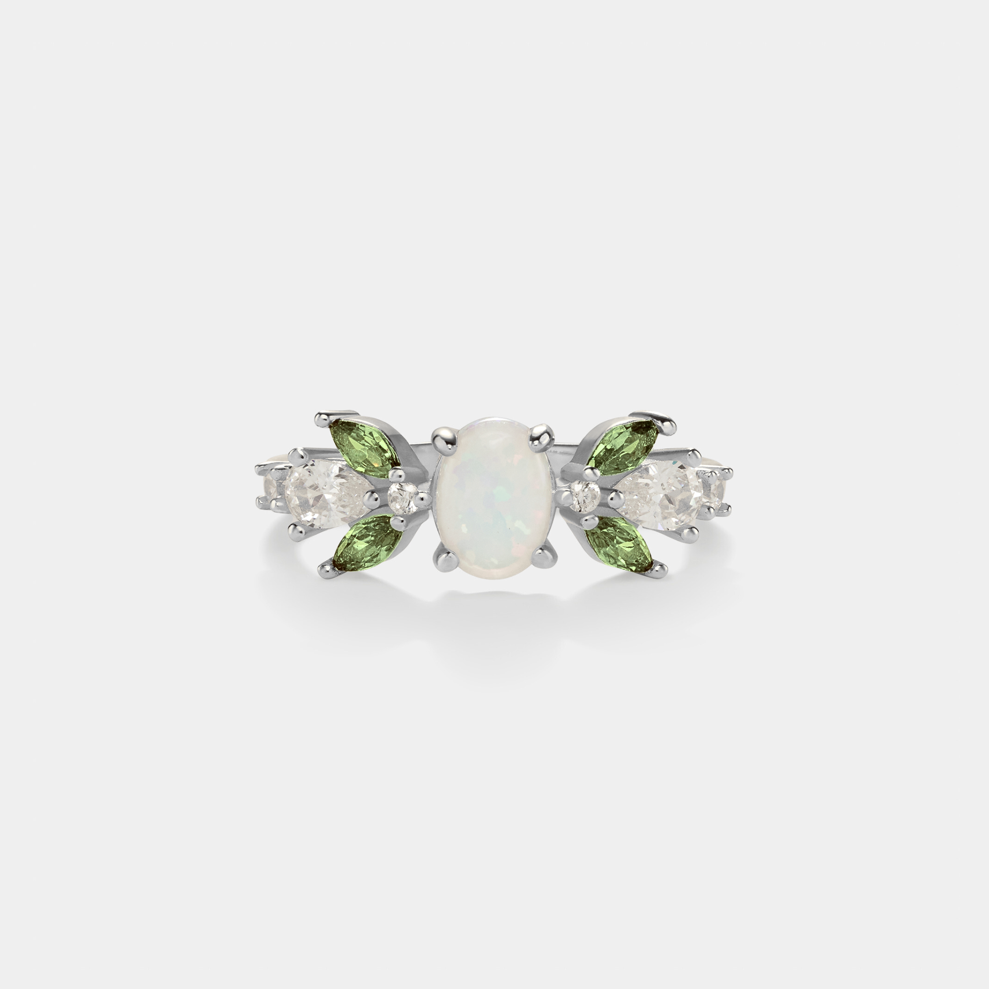 Perimade & Co. LLC - Wholesale Band/Stacked Ring - Oval Opal Olive Leaf Stacking Ring in 925 Sterling Silver2