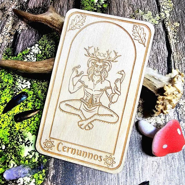 Cernunnos Deity Altar Card Laser Engraved Horned God Decor for wholesale by Prism Moon Designs