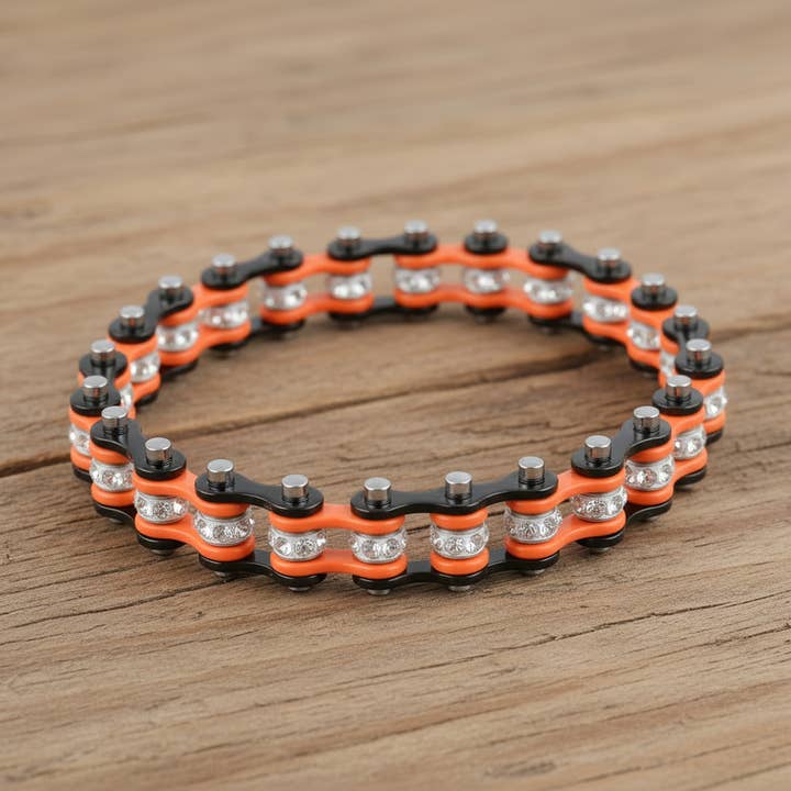 SK2012 To-farvet Sort & Orange Krystalarmbånd for engroshandel hos Heavy Metal Jewelry