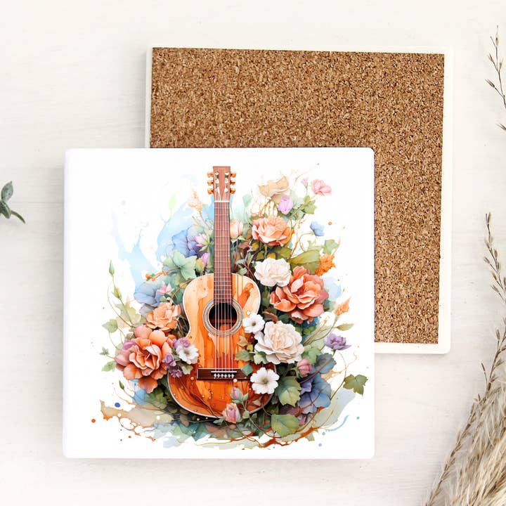 Blomstret Guitar Keramisk Bordskåner for engroshandel hos Dogwood Graphics & Design