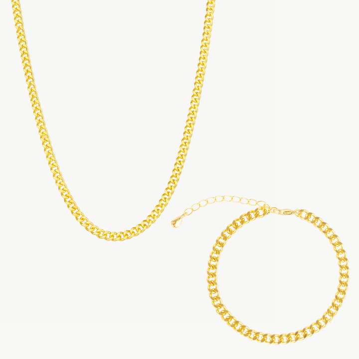 Luxury Cuban Gold Chain Necklace and Bracelet Set for wholesale by Mejoma