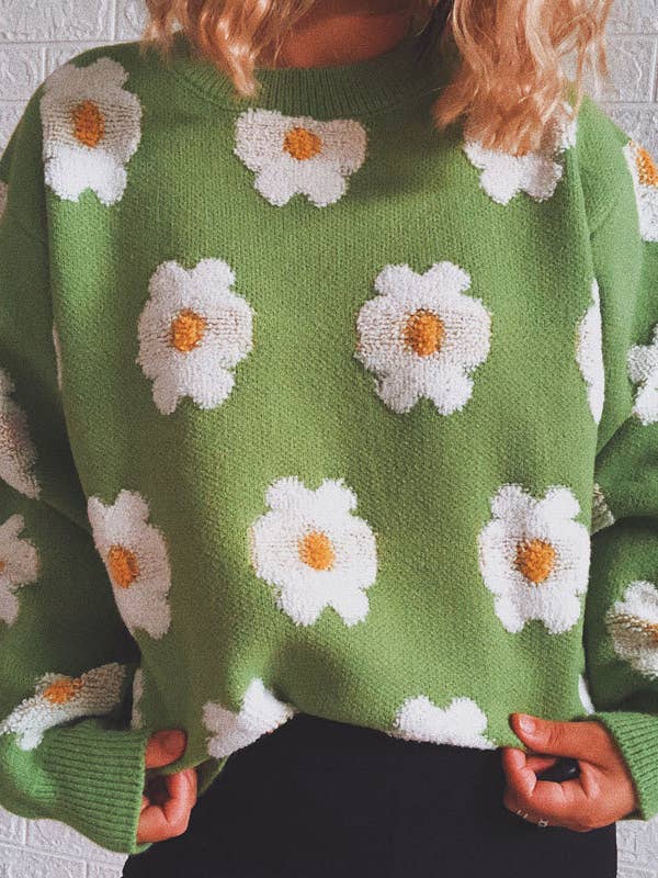 Little Daisy Embroidered Black and White Color Clash Sweater for wholesale by HIDDENBRAND