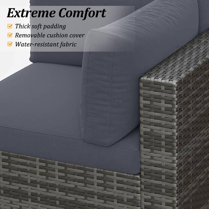 Heynemo - Vente Salon de terrasse - Ensemble de meubles de patio 7 pièces, rotin PE gris résistant aux intempéries6