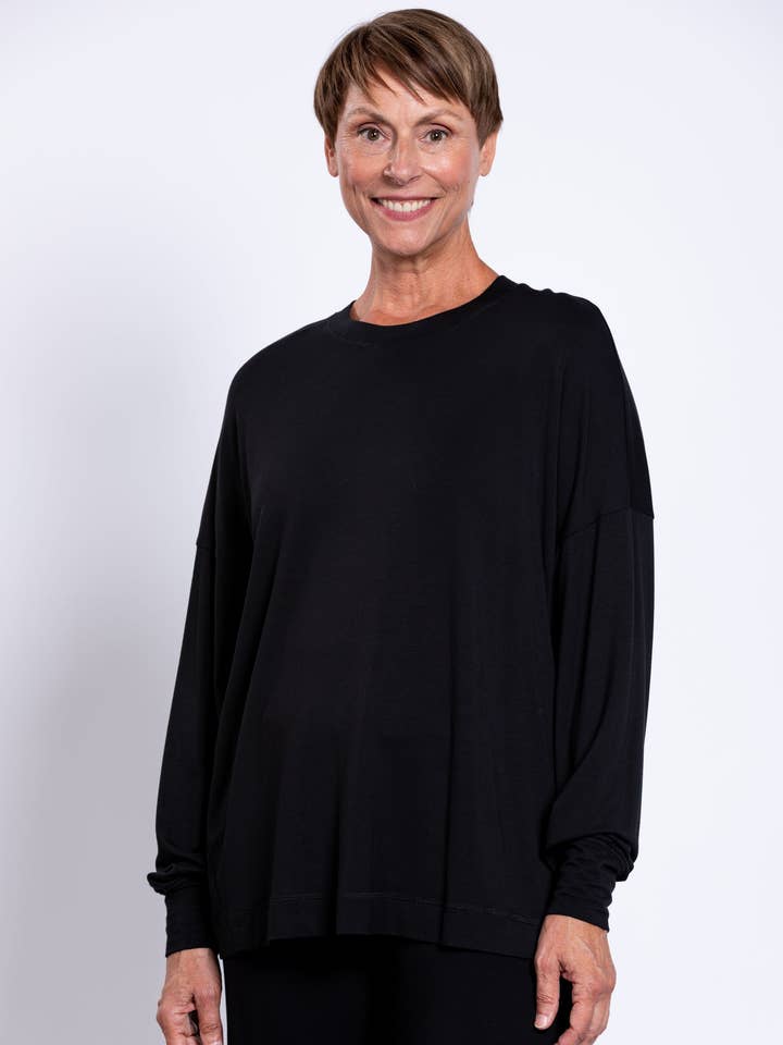 Denny Top, Nero, French Terry per la vendita all'ingrosso da parte di Blue Sky Clothing Co LLC