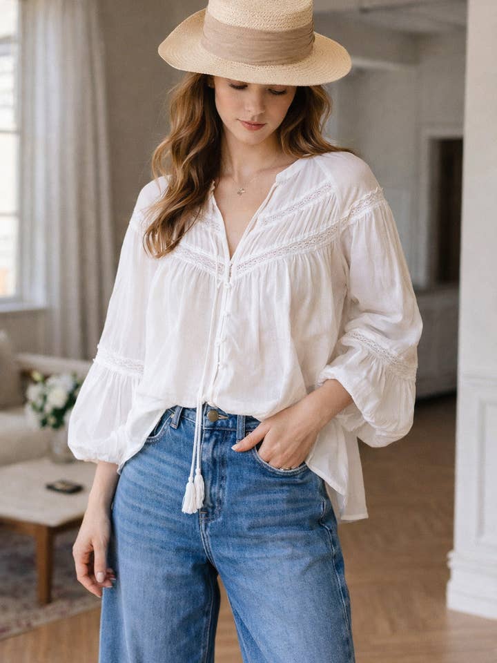 Blusa Romántica Boho de Encaje T2512ZNY78268 para venta al por mayor de ESLEY