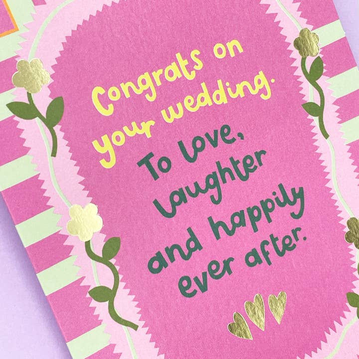 Raspberry Blossom - Wholesale Wedding Card - Congrats on your wedding, to love laughter and happily ever after (DYD08)1