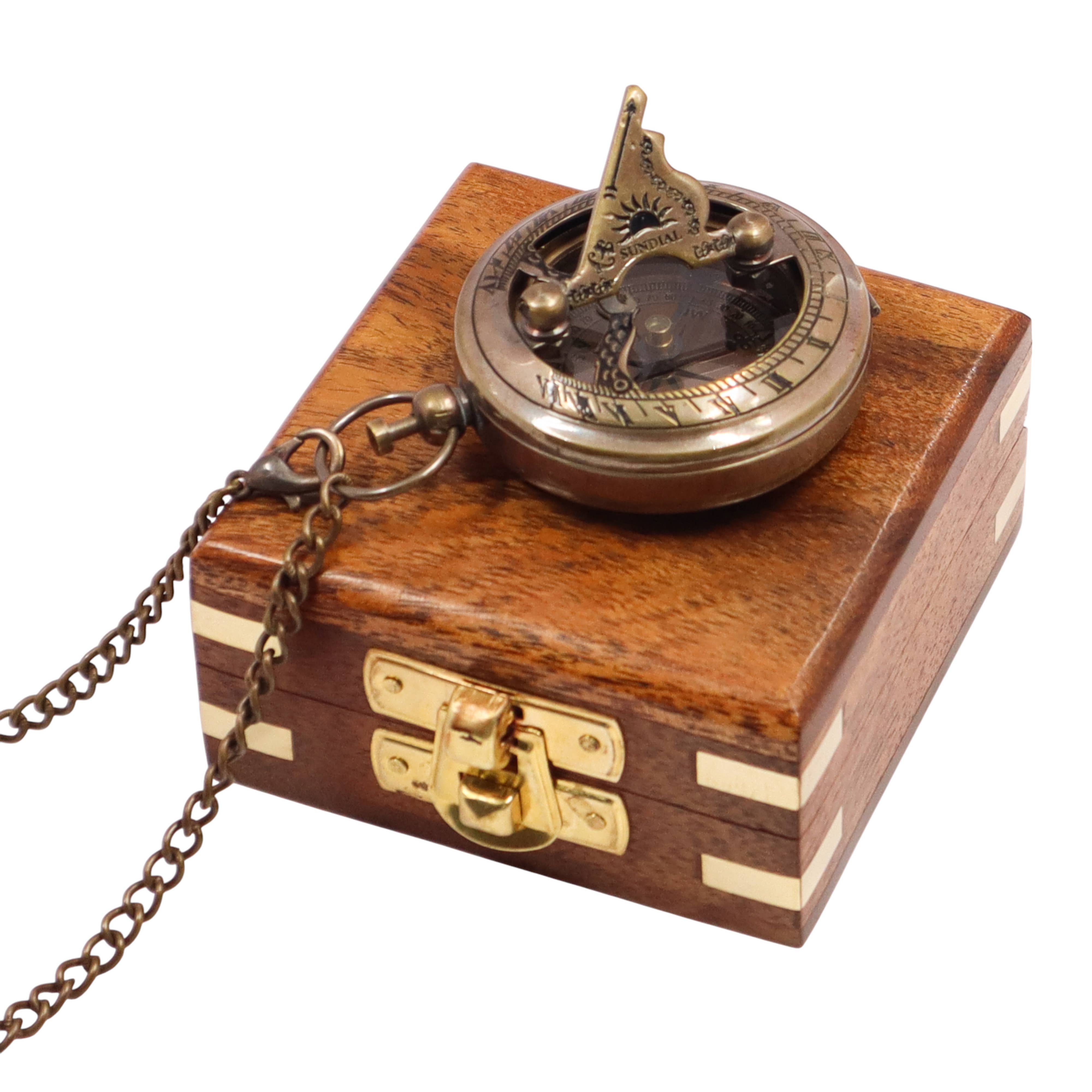 Dollond & Co. – Bússola de navegação por atacado – Bússola de Sol de Bolso Personalizada de 2 Polegadas em Bronze com Caixa de Madeira4