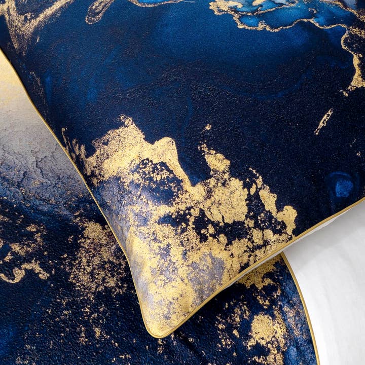 Aymando Home – Engroshandel Sengesæt – Deluxe sengetøjssæt 100% bomuld Mako Satin Marmor Blå8