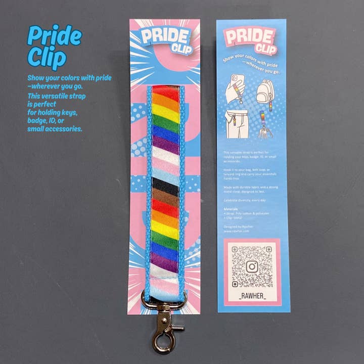 Pride Clip - Porte-clés Sangle Drapeau Progress Pride BLEU pour la vente par RAWHER